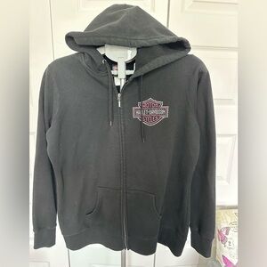 Harley-Davidson Black Full Zip Bling Hoodie with Pink and White Bling Logo